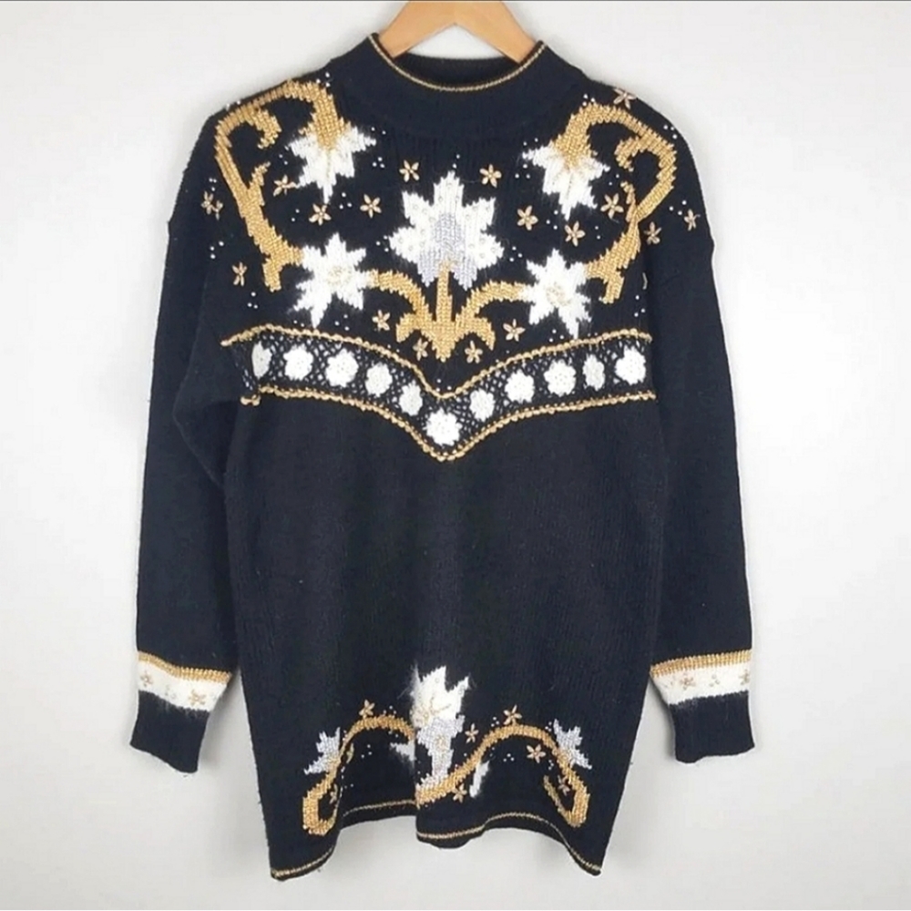Vintage Grandma Black Gold Silver Sweatshirt size women's large